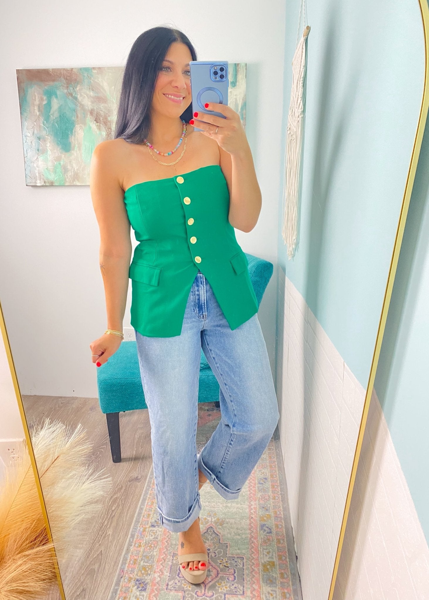 'Cabana Club' Emerald Green Strapless Stretch Knit Vest - Cali Moon Boutique