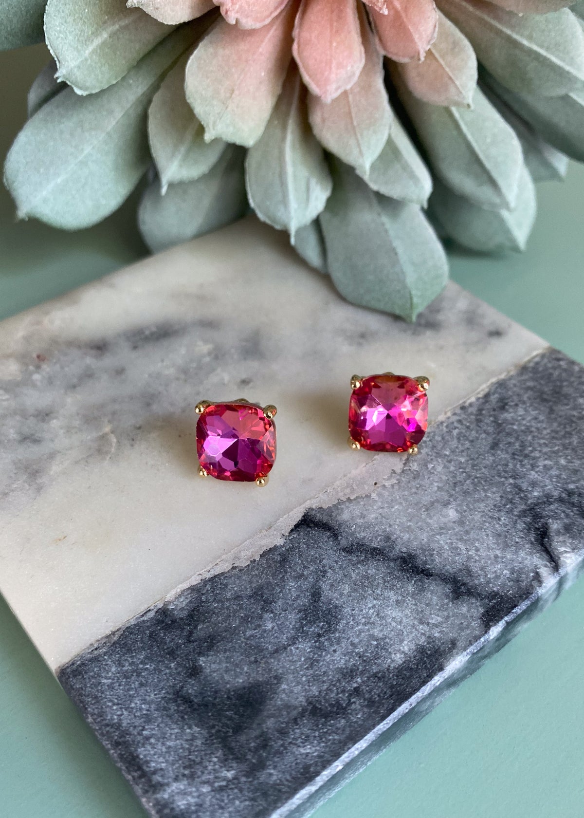 Raspberry Pink Square Rhinestone Stud Earrings-Raspberry Pink Square Rhinestone Stud Earrings

-Cali Moon Boutique, Plainville Connecticut