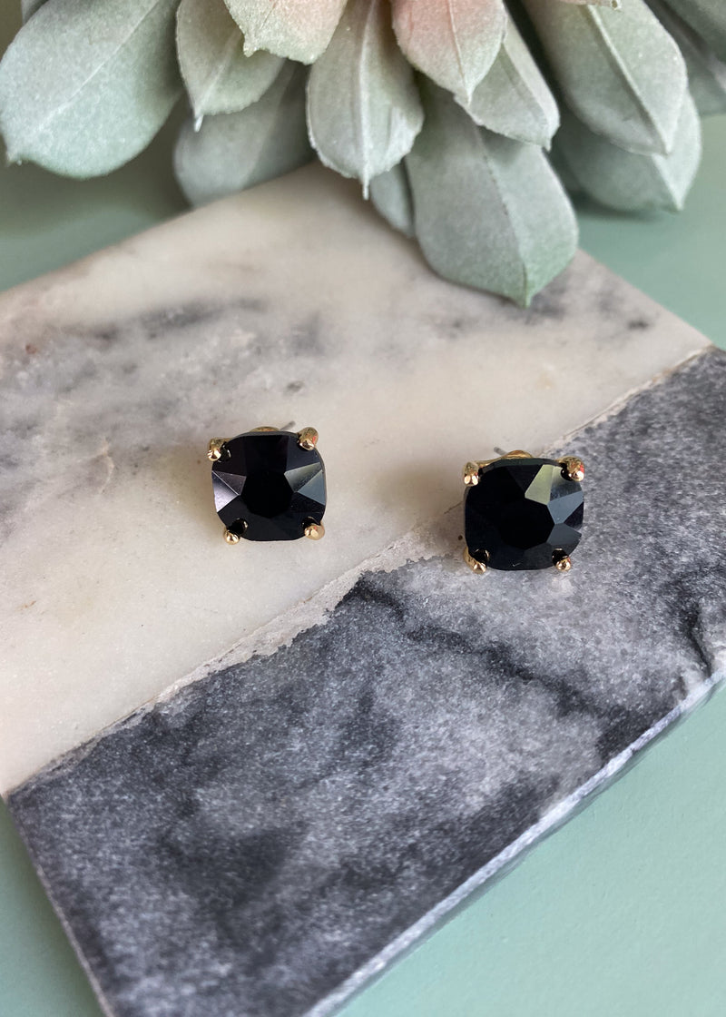 Black Square Rhinestone Stud Earrings-Black Square Rhinestone Stud Earrings-Cali Moon Boutique, Plainville Connecticut