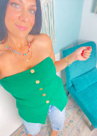'Cabana Club' Emerald Green Strapless Stretch Knit Vest - Cali Moon Boutique
