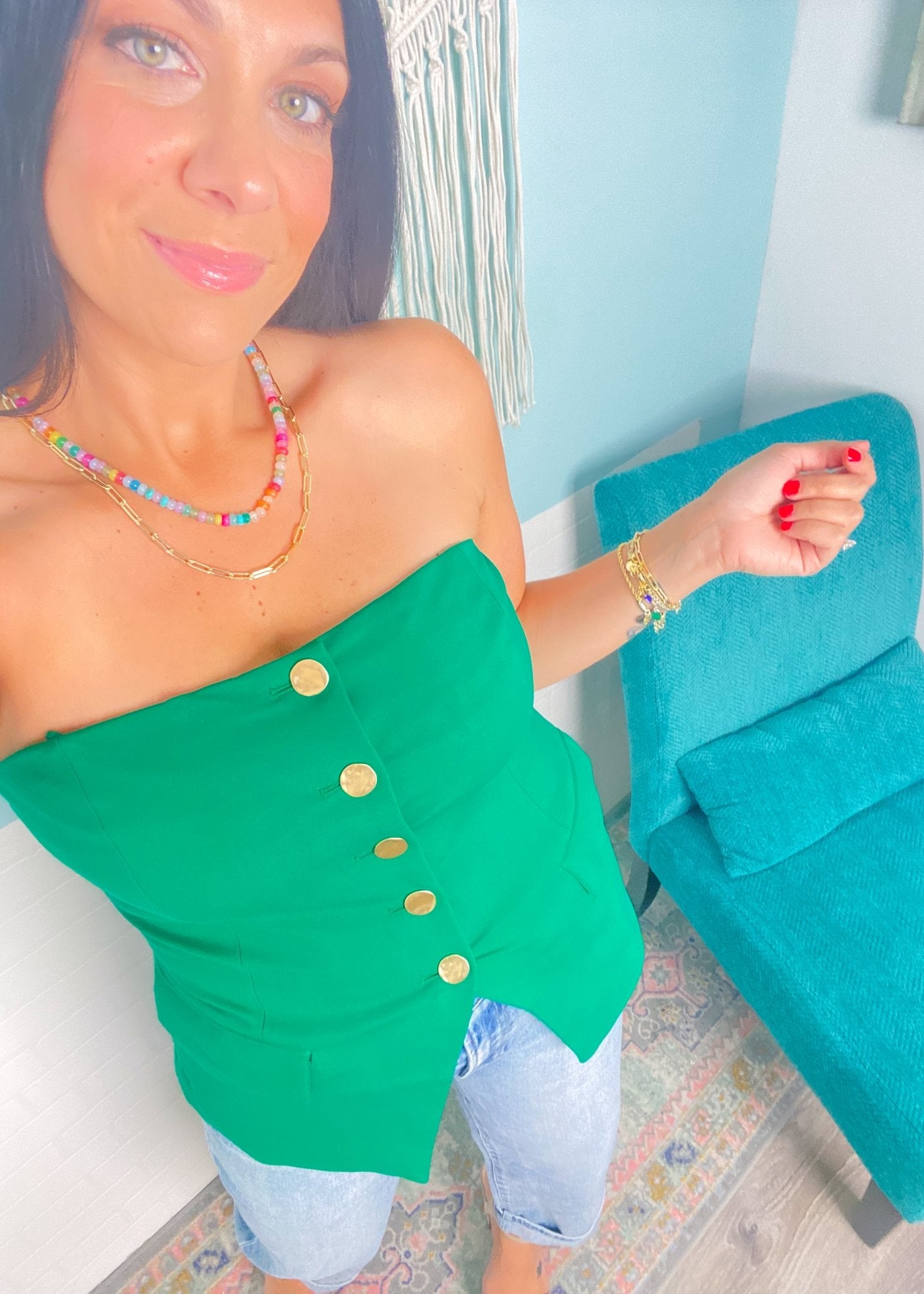 'Cabana Club' Emerald Green Strapless Stretch Knit Vest - Cali Moon Boutique