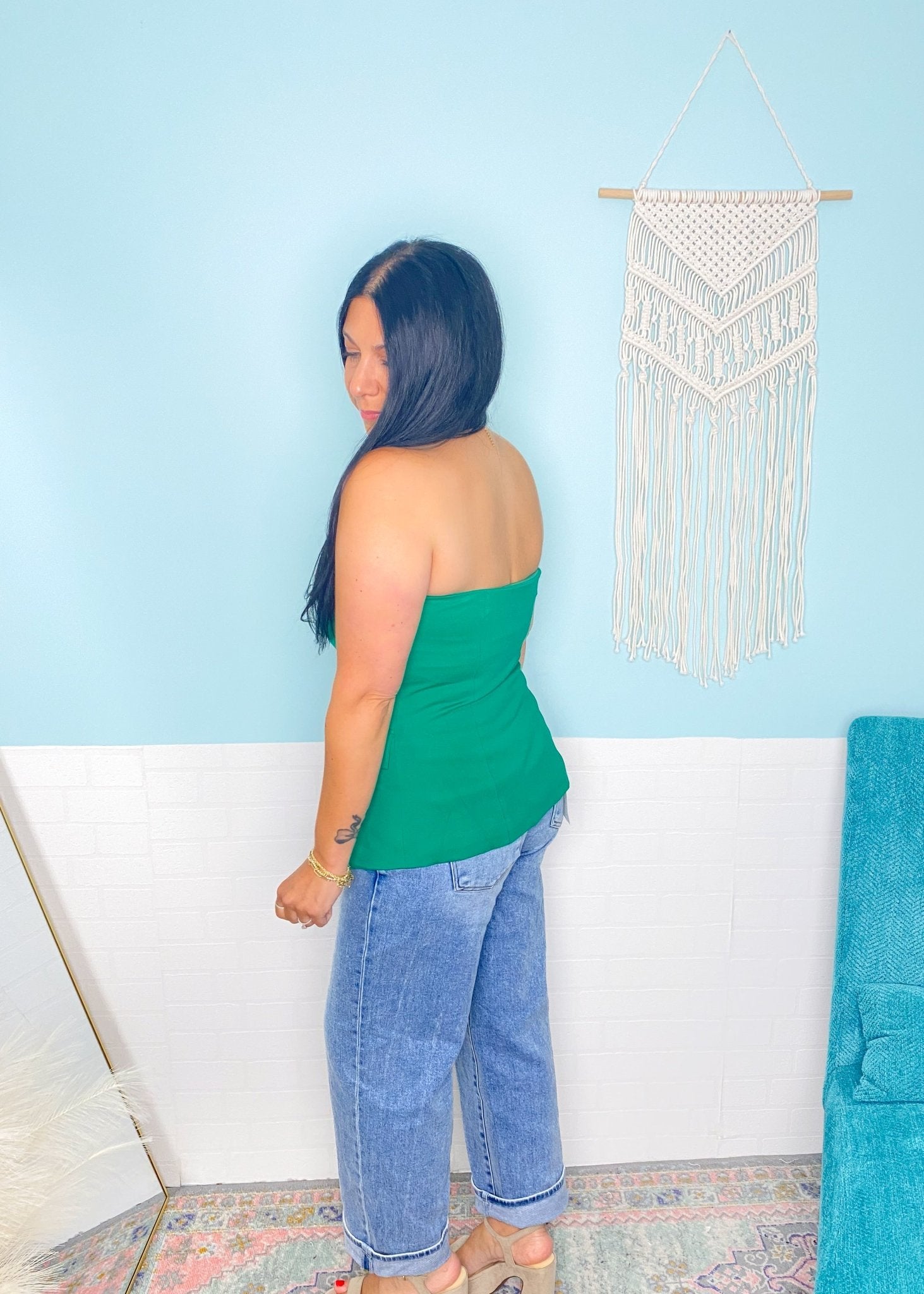 'Cabana Club' Emerald Green Strapless Stretch Knit Vest - Cali Moon Boutique