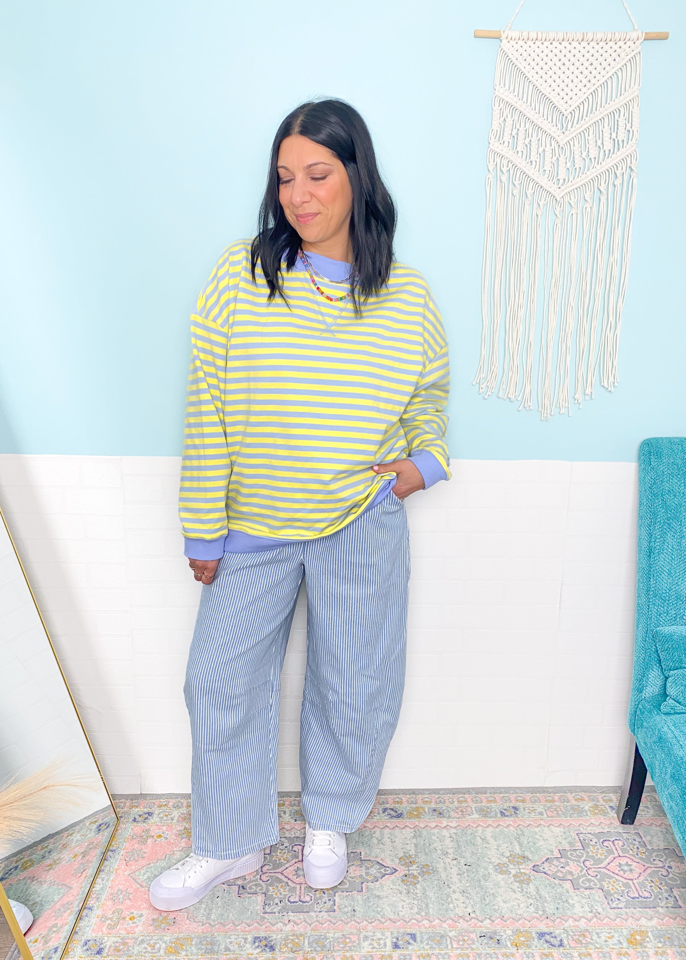 'Calm Current' Stripe Stretchy Barrel Pants