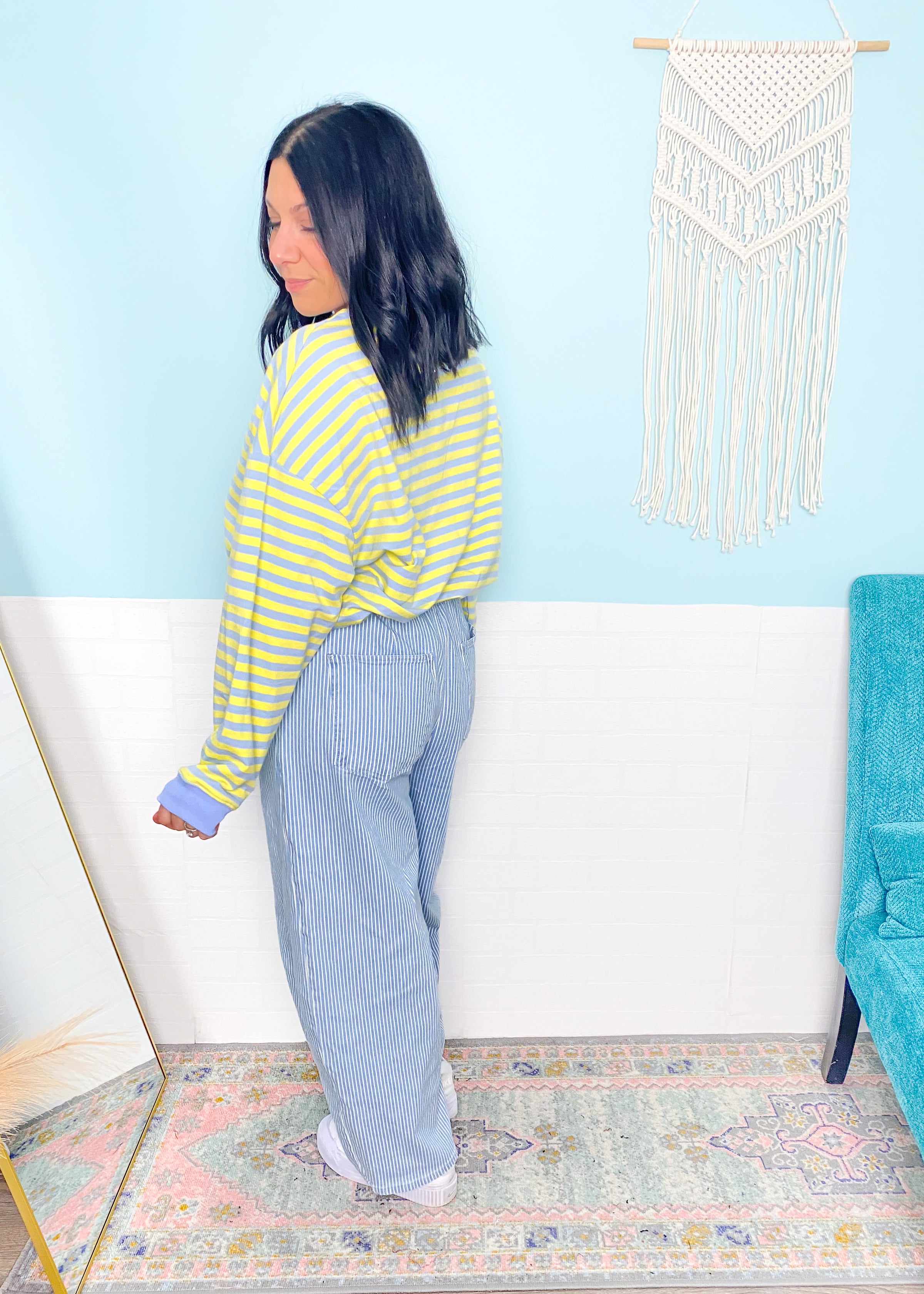 'Calm Current' Stripe Stretchy Barrel Pants