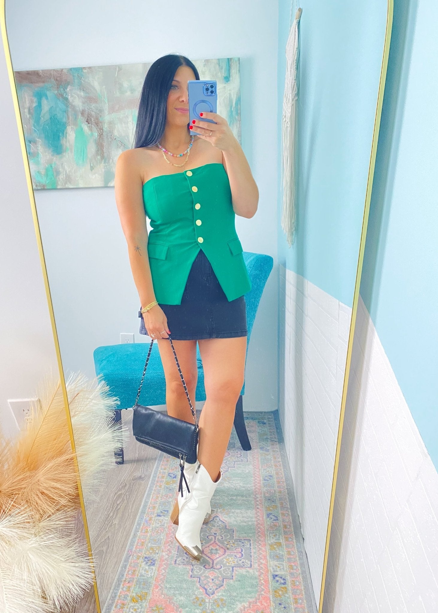 'Cabana Club' Emerald Green Strapless Stretch Knit Vest - Cali Moon Boutique