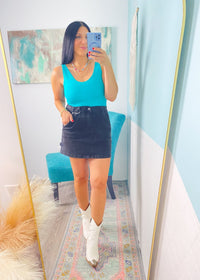 'Victory' Turquoise Double Layered V - Neck Fitted Tank Top - Cali Moon Boutique