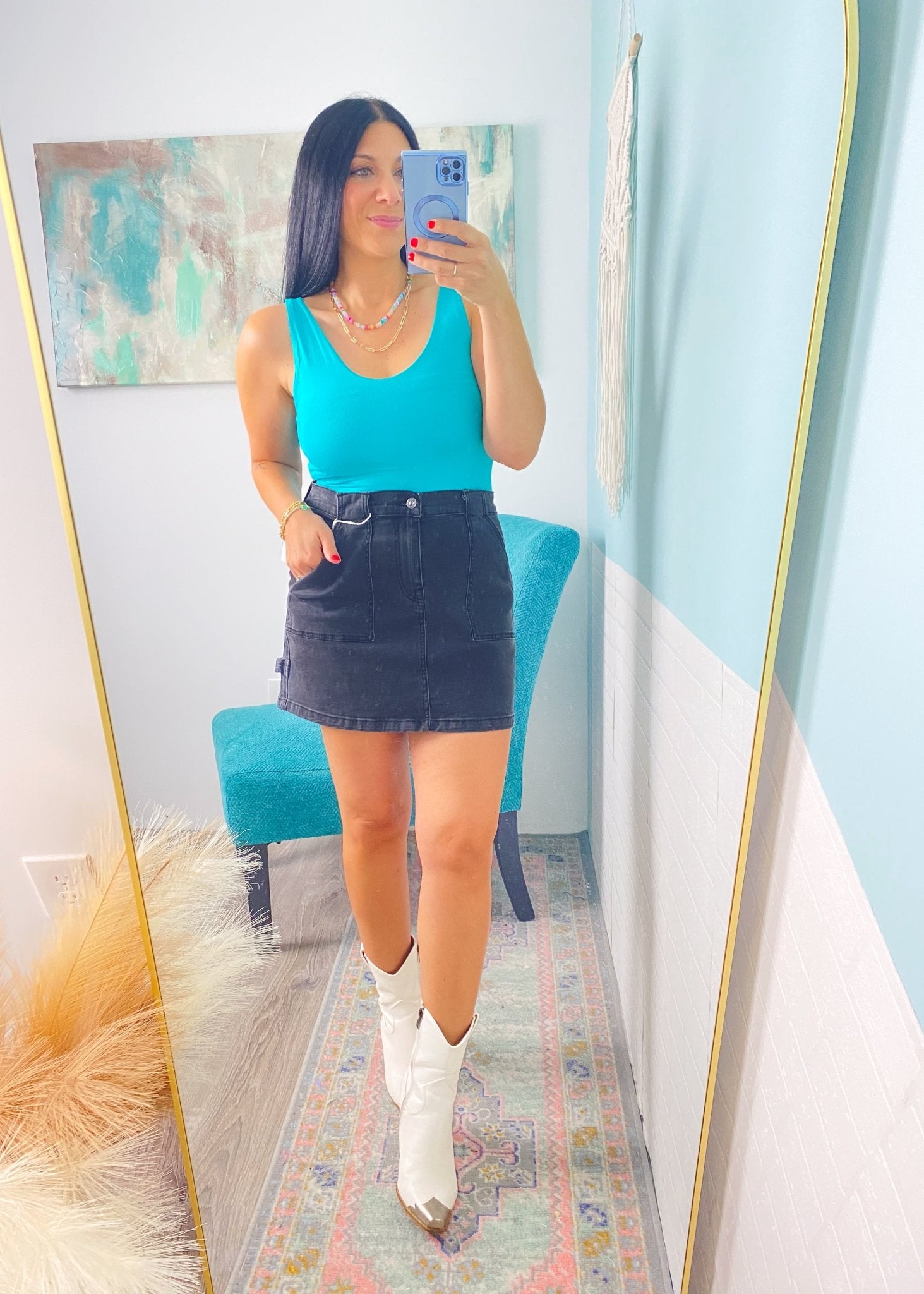 'Victory' Turquoise Double Layered V - Neck Fitted Tank Top - Cali Moon Boutique