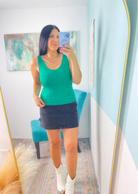'Victory' Emerald Green Double Layered V - Neck Fitted Tank Top - Cali Moon Boutique