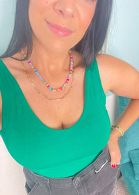 'Victory' Emerald Green Double Layered V - Neck Fitted Tank Top - Cali Moon Boutique
