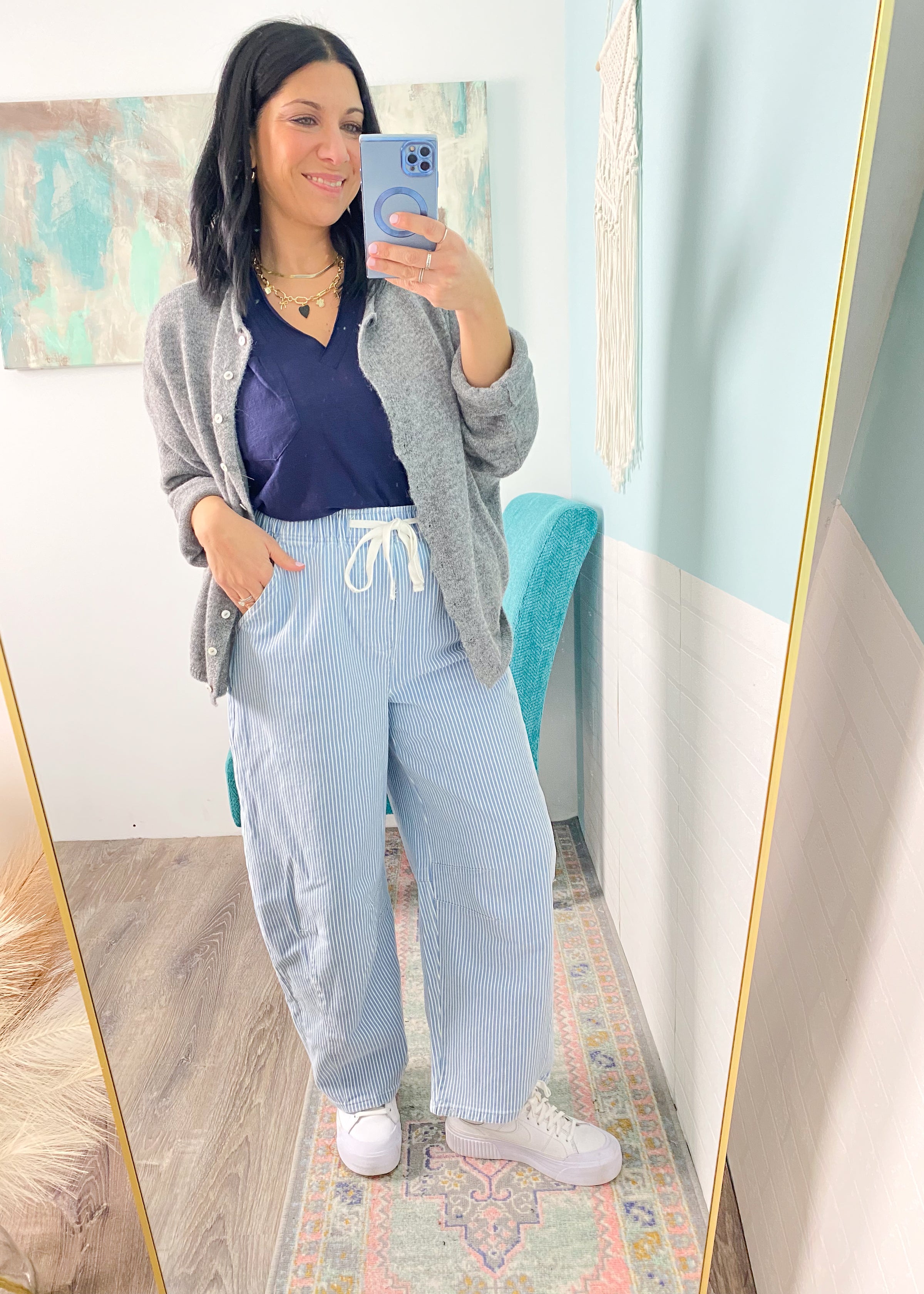 'Calm Current' Stripe Stretchy Barrel Pants