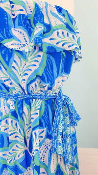 'Bali Breeze' Blue & Turquoise Tropical Print Maxi Dress - Cali Moon Boutique