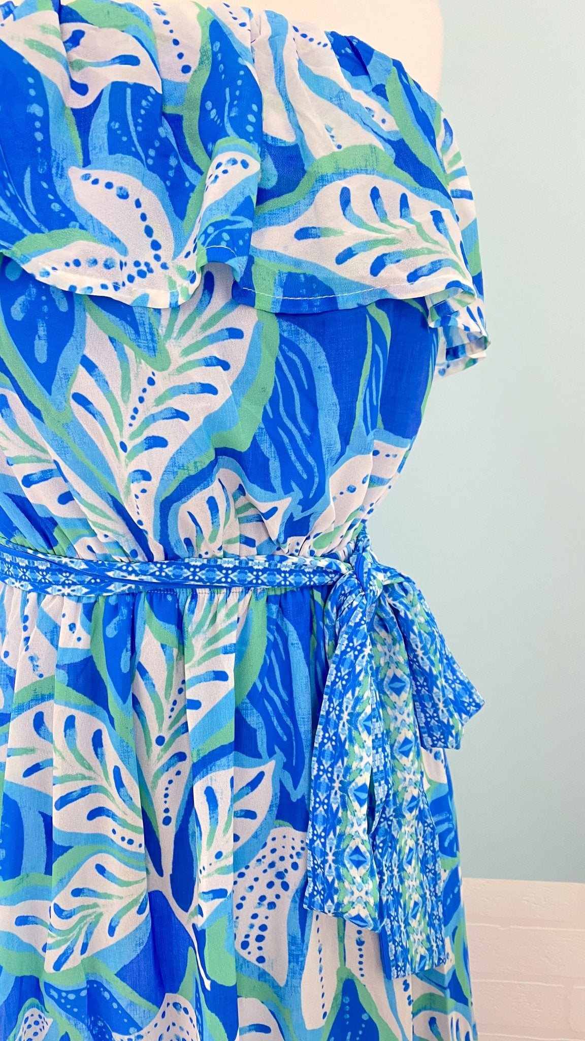 'Bali Breeze' Blue & Turquoise Tropical Print Maxi Dress - Cali Moon Boutique