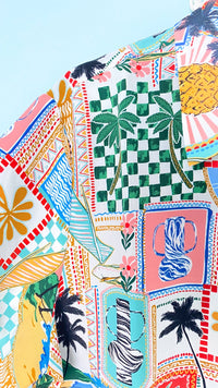 'Send a Post Card' Island Themed Print Semi Cropped Top - Cali Moon Boutique