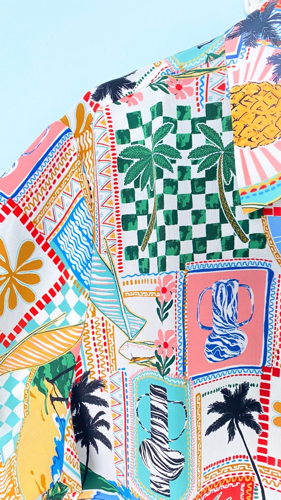 'Send a Post Card' Island Themed Print Semi Cropped Top - Cali Moon Boutique