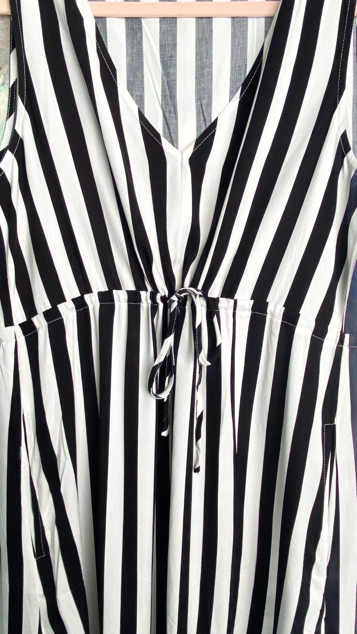 'Midnight Marina' Black + White Stripe V - Neck Maxi Dress - Cali Moon Boutique