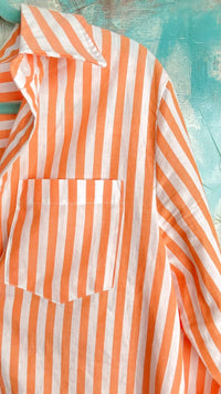 'Midday Spritz' Orange & White Stripe Cotton Button Front Top - Cali Moon Boutique