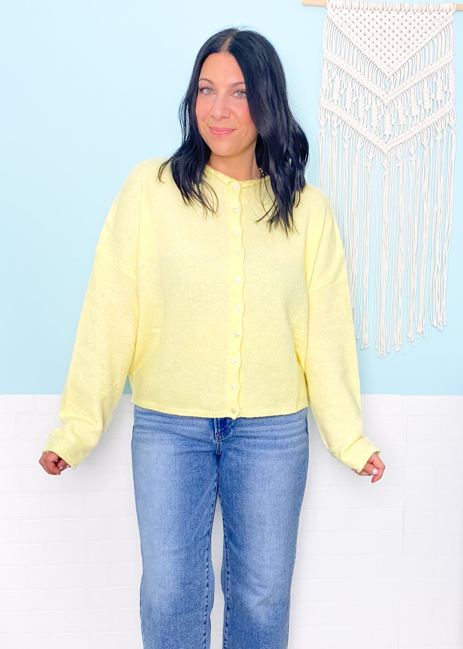 'Everyday Luxe' Butter Yellow Rolled Neck Soft Cardigan