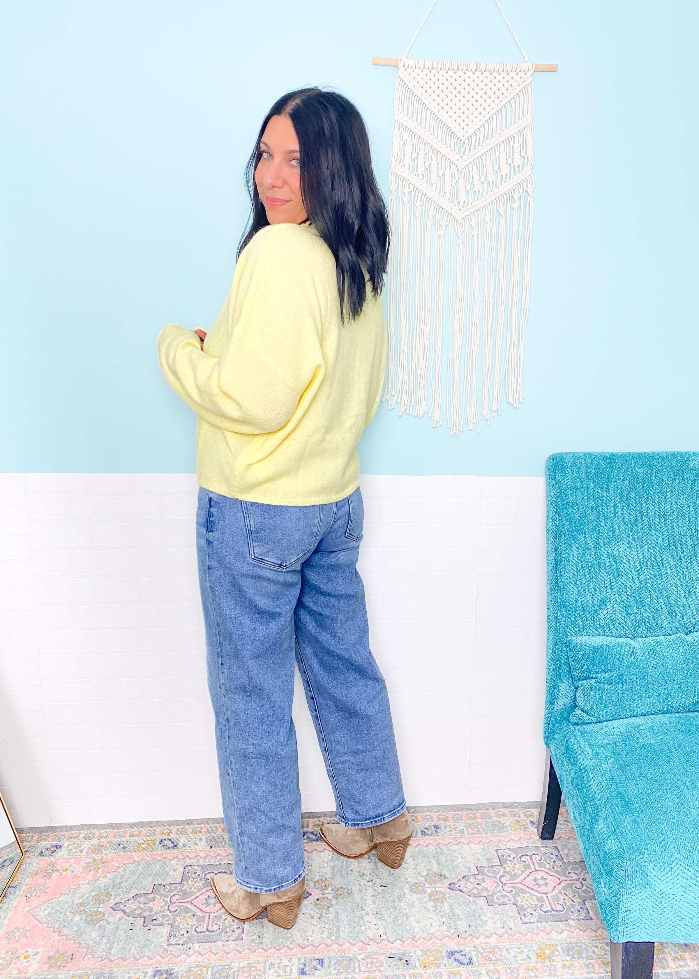 'Everyday Luxe' Butter Yellow Rolled Neck Soft Cardigan