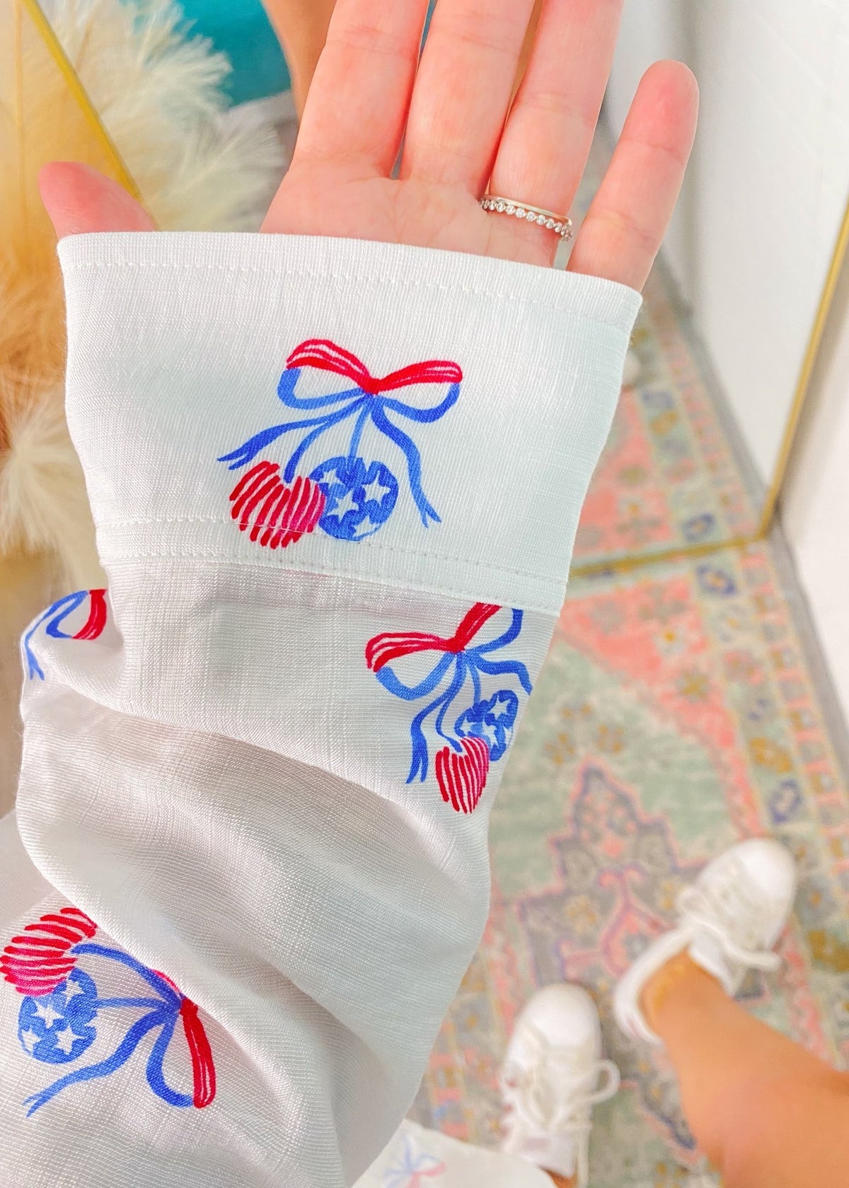 'Sweet Land' Stars & Stripes Bow + Cherry Print Button Down Shirt - Cali Moon Boutique