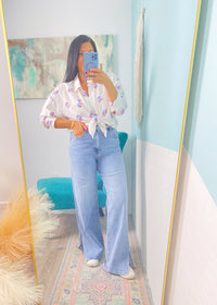 'Sweet Land' Stars & Stripes Bow + Cherry Print Button Down Shirt - Cali Moon Boutique