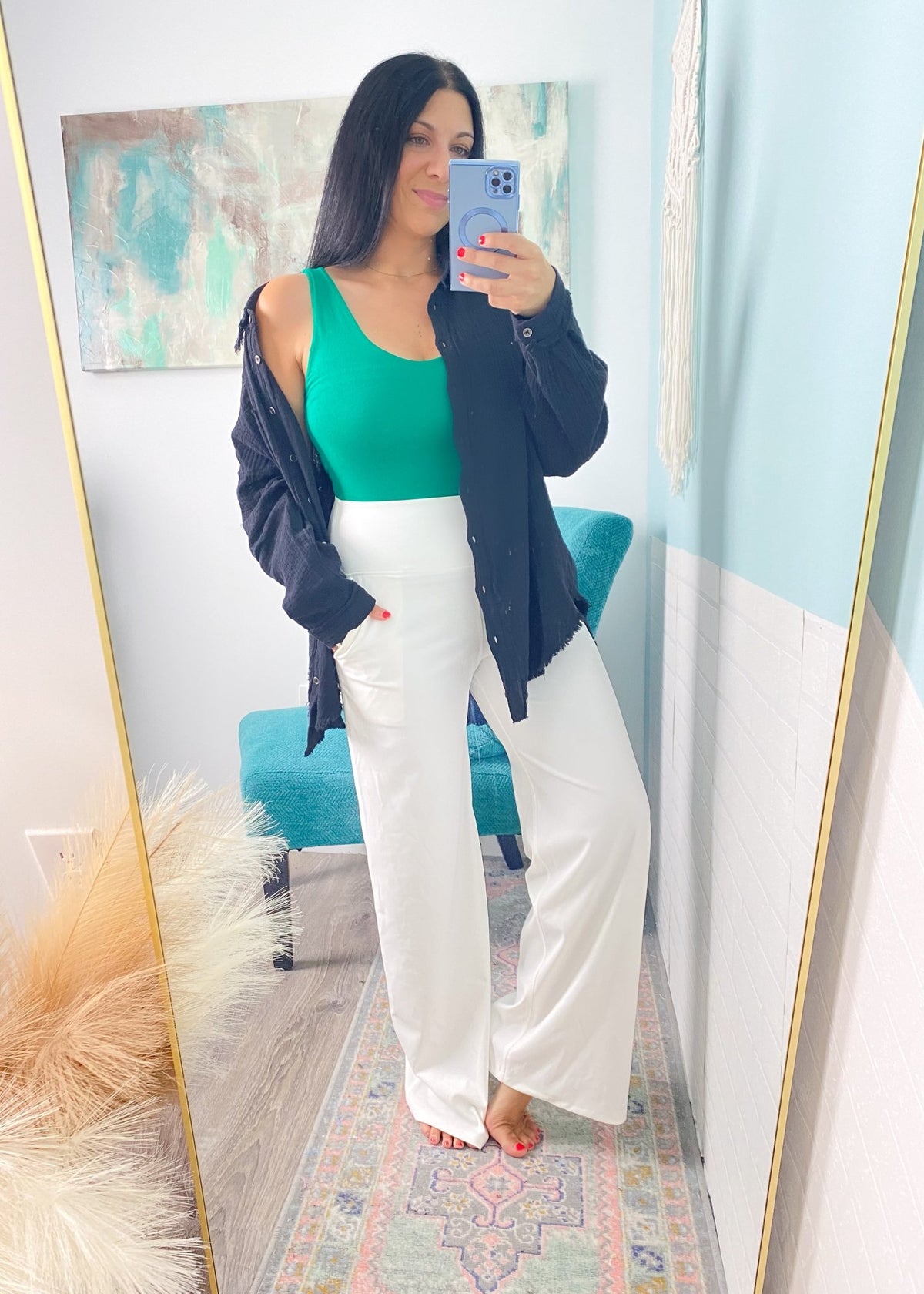 'Victory' Emerald Green Double Layered V - Neck Fitted Tank Top - Cali Moon Boutique