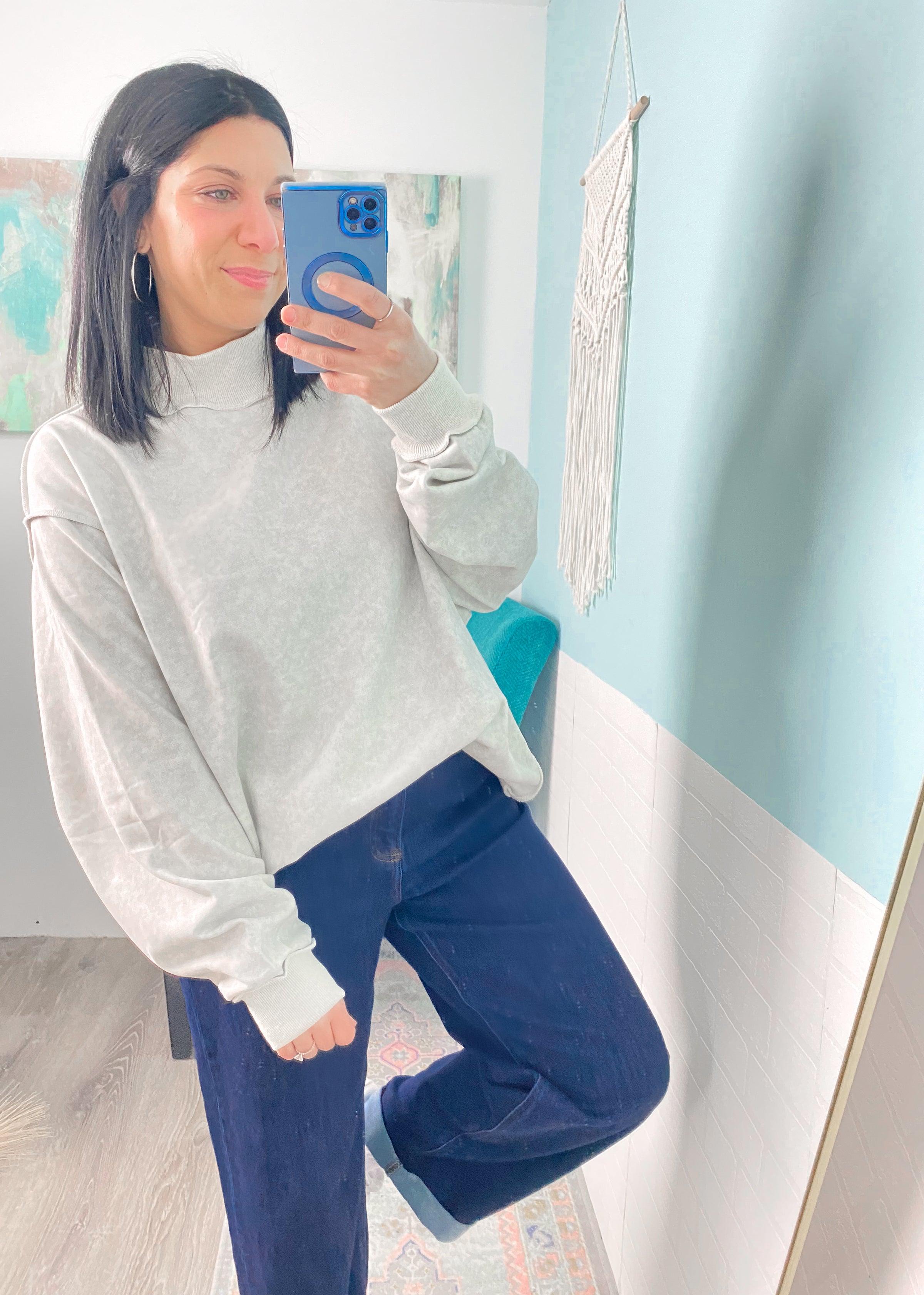 'Meet Me Halfway' Vintage Washed Mock Neck Sweatshirt