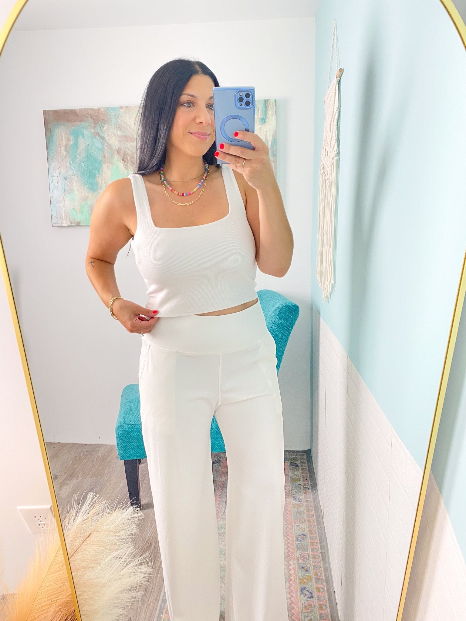'The Drift' White Wide Leg High Waist Stretch Pants - Cali Moon Boutique