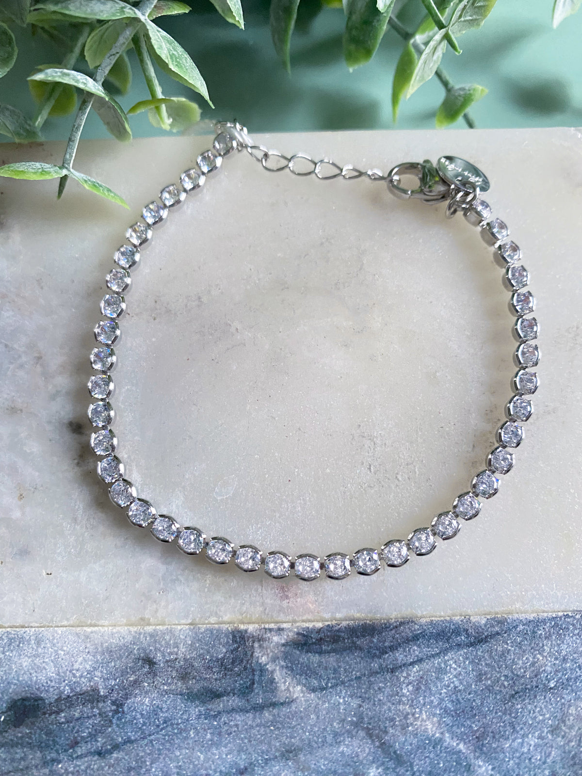 'The Morgan' Silver Round Brilliant Cut Rhinestone Bracelet-This classic round brilliant cut rhinestone style bracelet in a half bezel setting is a perfect blingy addition to your stack! Perfect for everyday and special events!-Cali Moon Boutique, Plainville Connecticut