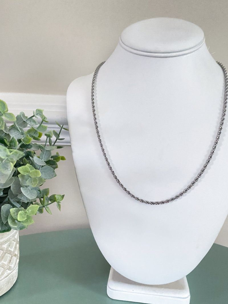 Clara Silver Rope Chain Necklace-A dainty rope chain style necklace for your everyday simple outfits or layer with other statement pieces!-Cali Moon Boutique, Plainville Connecticut