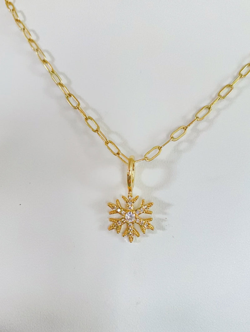 Snowflake Dainty Charm with Crystals (Silver & Gold)-Gold Paw Print Necklace Charm with Crystals.Removable and interchangeable to layer with other charms on your favorite necklaces! Looks great with our Baby Ball, Skinny Rope and Mini Paperclip Chains! -Cali Moon Boutique, Plainville Connecticut