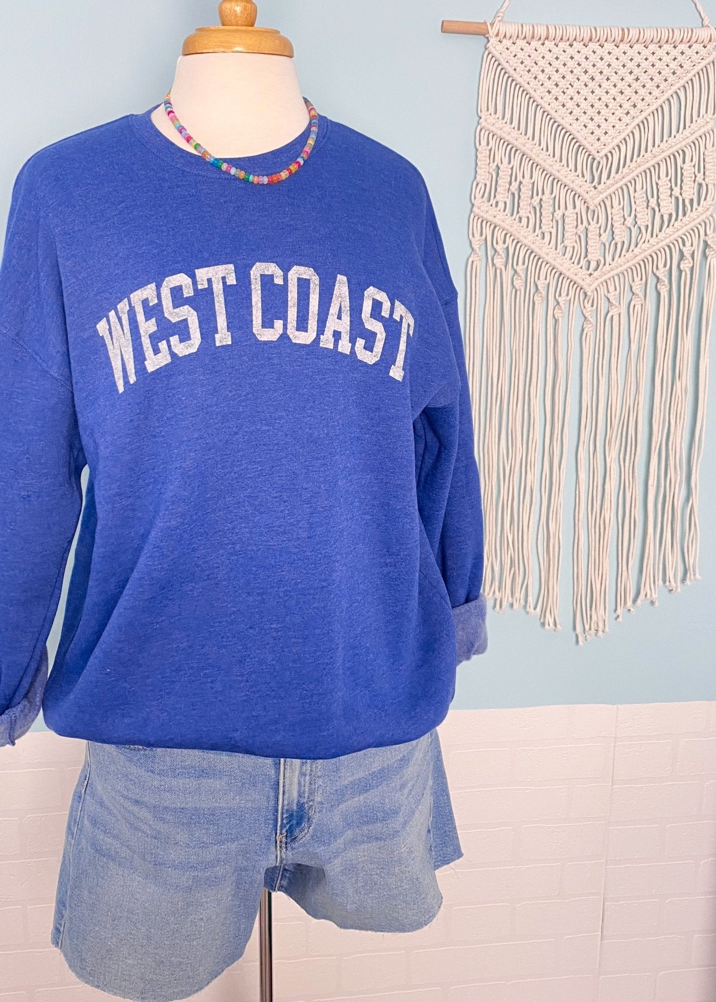 'West Coast' Vintage Heather Royal Ultra Cozy Sweatshirt - Cali Moon Boutique