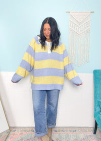 'Lemon Sky' Striped Henley Sweater