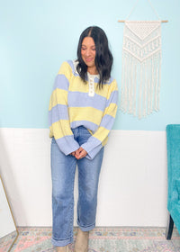 'Lemon Sky' Striped Henley Sweater