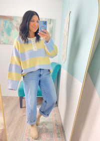 'Lemon Sky' Striped Henley Sweater