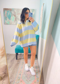 'Lemon Sky' Striped Henley Sweater