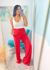 'Fast Track' Red with White Side Stripe Brushed Athleisure Pants - Cali Moon Boutique