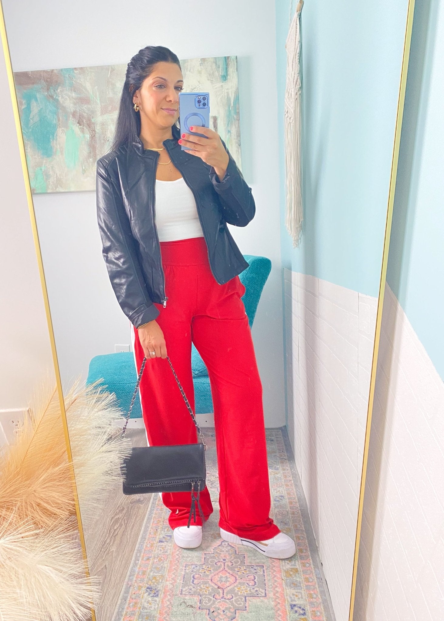 'Fast Track' Red with White Side Stripe Brushed Athleisure Pants - Cali Moon Boutique