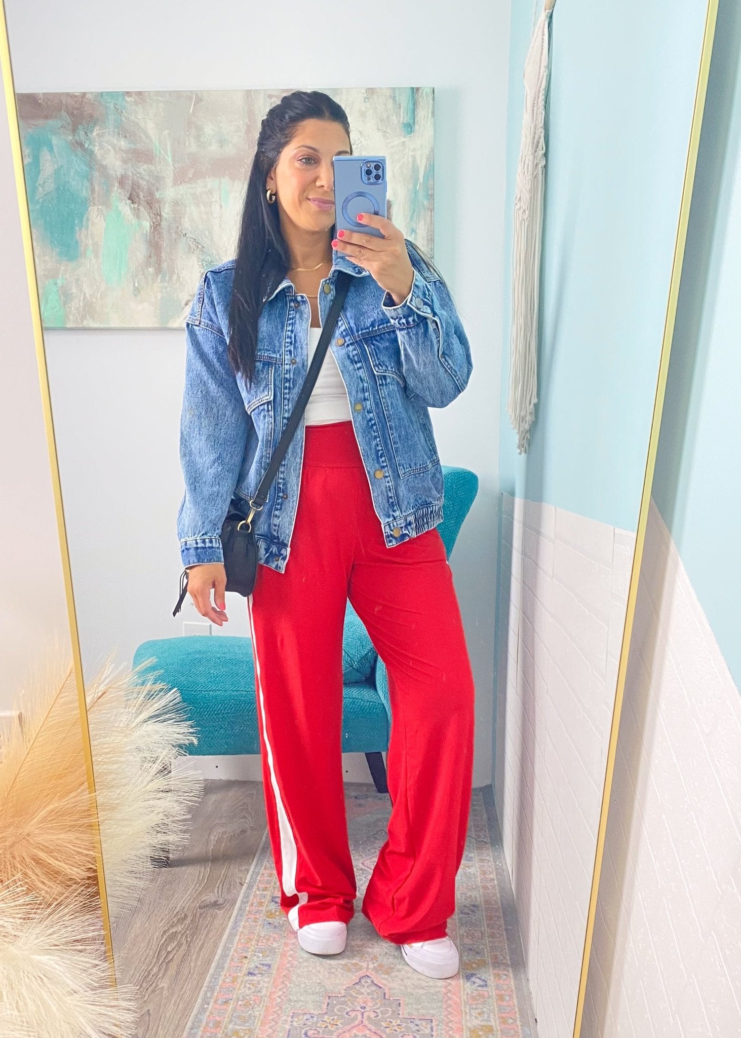 'Fast Track' Red with White Side Stripe Brushed Athleisure Pants - Cali Moon Boutique
