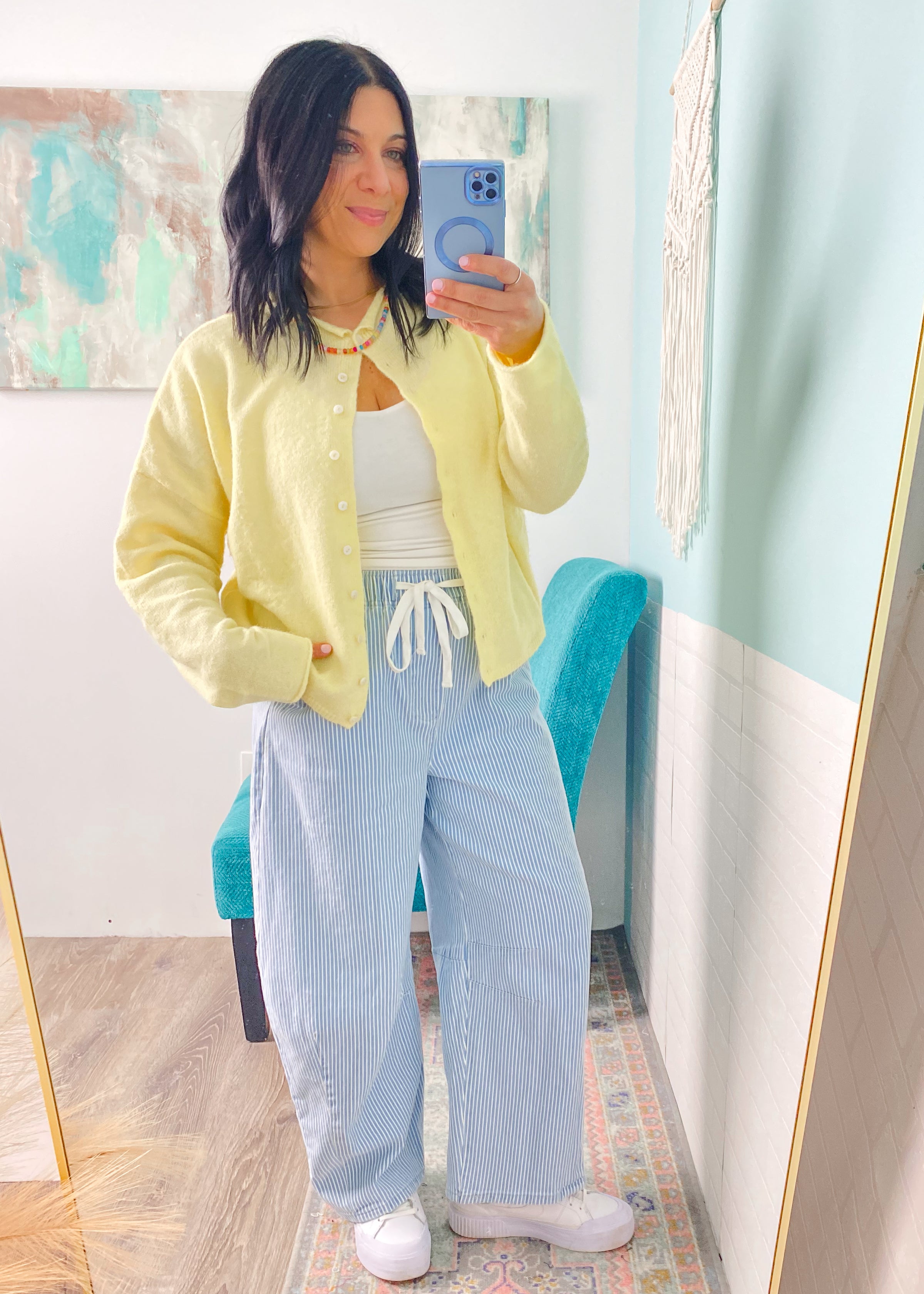 'Calm Current' Stripe Stretchy Barrel Pants