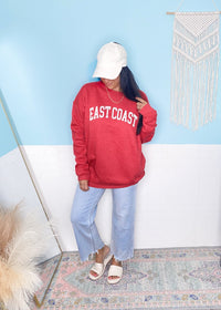 'East Coast' Heather Red Vintage Varsity Ultra Cozy Sweatshirt - Cali Moon Boutique