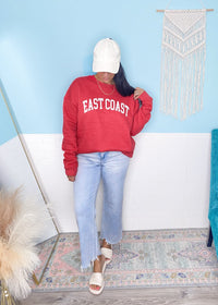 'East Coast' Heather Red Vintage Varsity Ultra Cozy Sweatshirt - Cali Moon Boutique