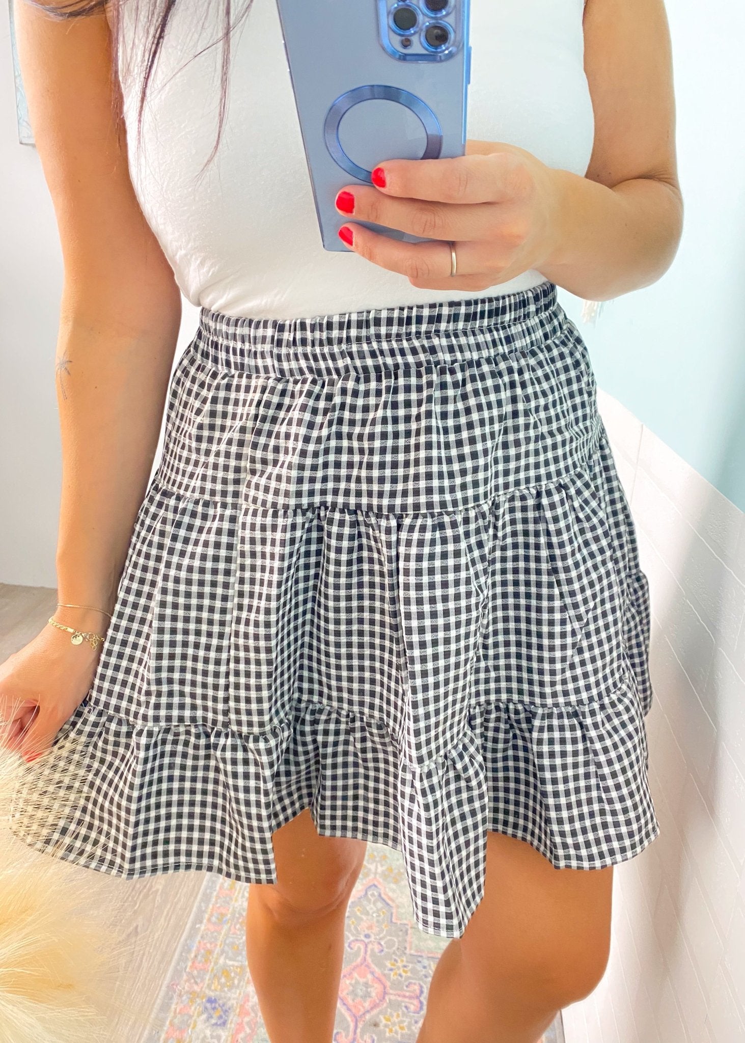 'Picnic on the Pier' Black and White Gingham Ruffle Skirt - Cali Moon Boutique