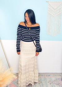 'Whispering Waves' Cream Lace Smocked Waist Tiered Maxi Skirt - Cali Moon Boutique