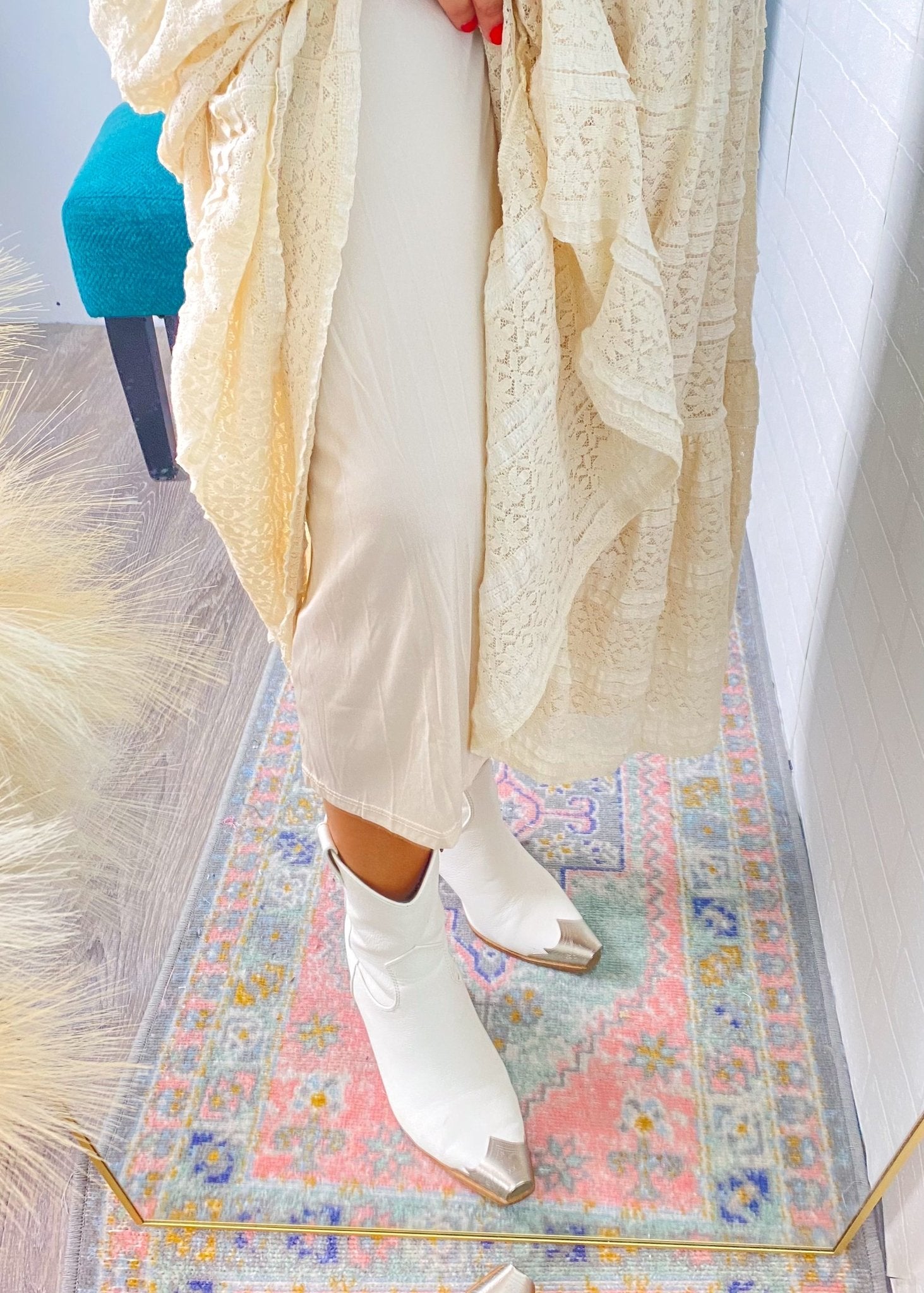 'Whispering Waves' Cream Lace Smocked Waist Tiered Maxi Skirt - Cali Moon Boutique