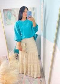 'Whispering Waves' Cream Lace Smocked Waist Tiered Maxi Skirt - Cali Moon Boutique