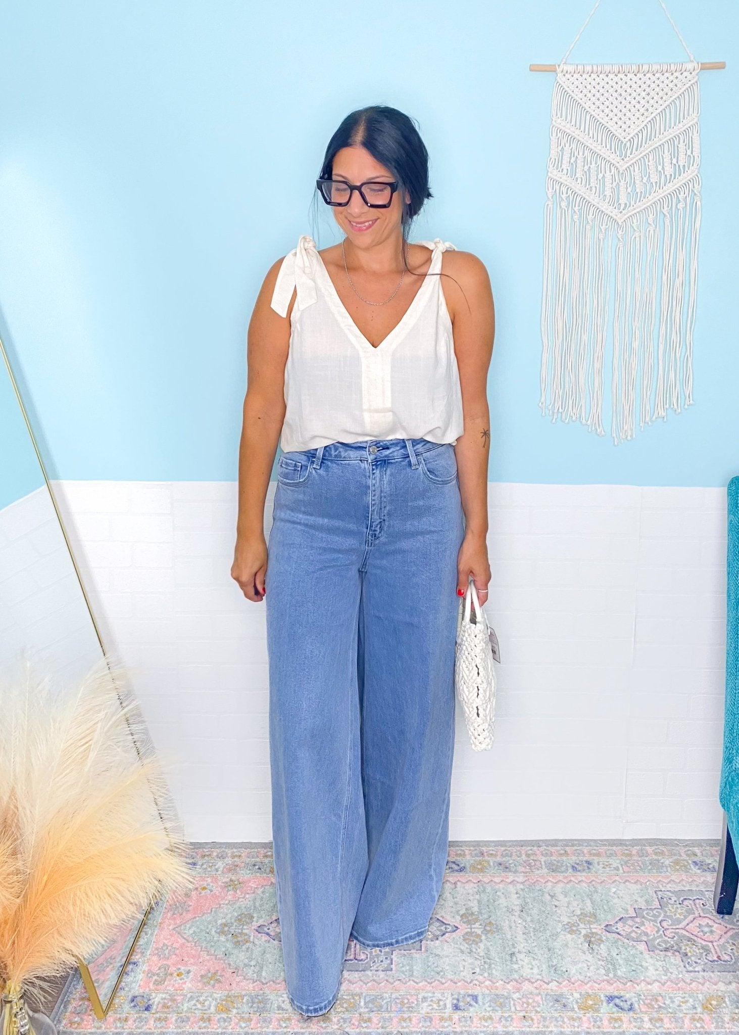 'Coastal Breeze' Oatmeal Tie Strap Linen Top with Button Up Back - Cali Moon Boutique