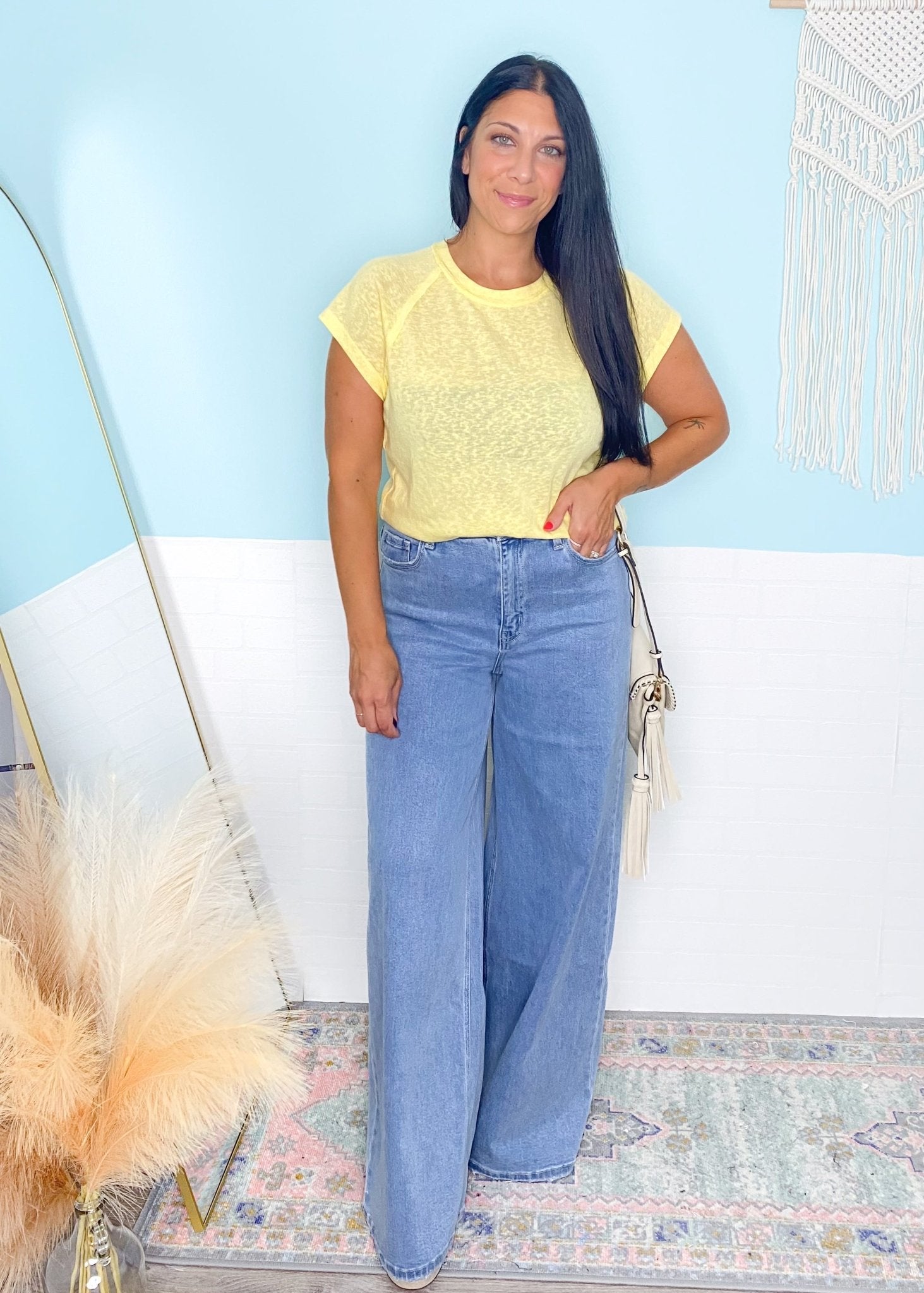 'Bianca' Vervet Super High Rise Palazzo Comfort Stretch Jeans - Cali Moon Boutique