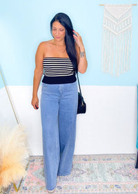 'The Coastline' Black and Cream Stripe Ribbed Knit Tube Top - Cali Moon Boutique