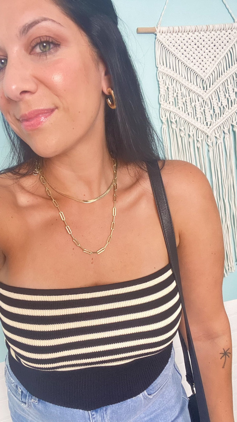 'The Coastline' Black and Cream Stripe Ribbed Knit Tube Top - Cali Moon Boutique