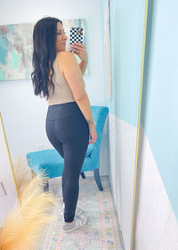 'City Lights' Black Crossover Waist Faux Textured Leggings-Cali Moon Boutique, Plainville Connecticut